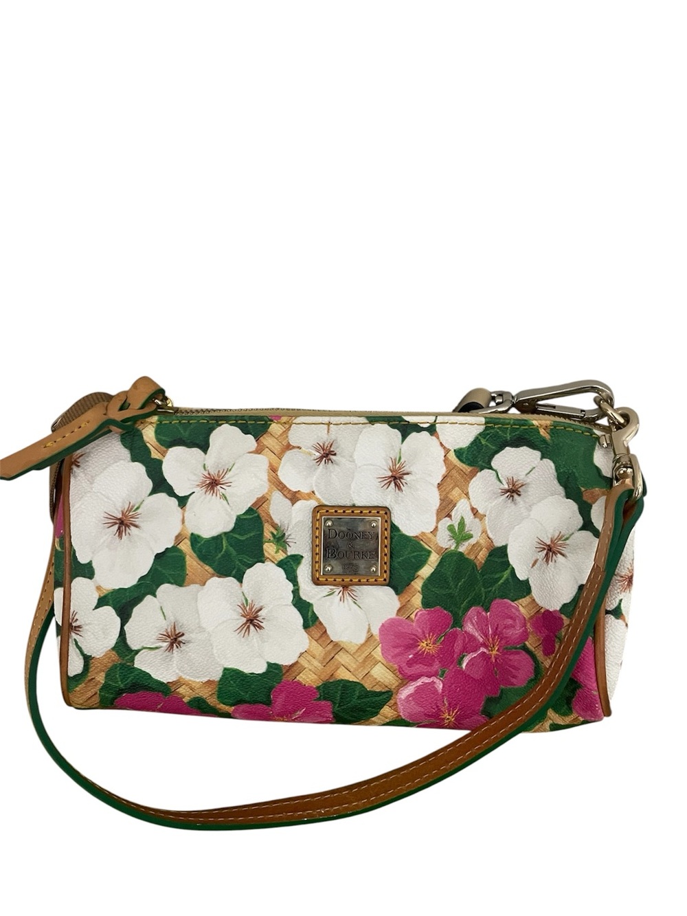Dooney & Bourke White Pink & Green Floral Barrel Crossbody